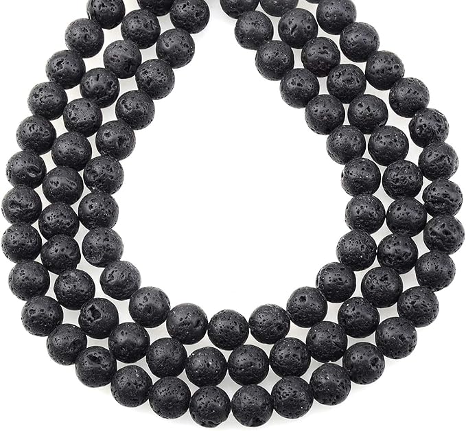 LPBeads 80Pcs Polished 10mm Round Natural Lava Gemstone Loose Beads with Stretch Cord for Jewelry Making Bracelets