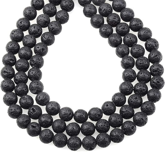 LPBeads 80Pcs Polished 10mm Round Natural Lava Gemstone Loose Beads with Stretch Cord for Jewelry Making Bracelets