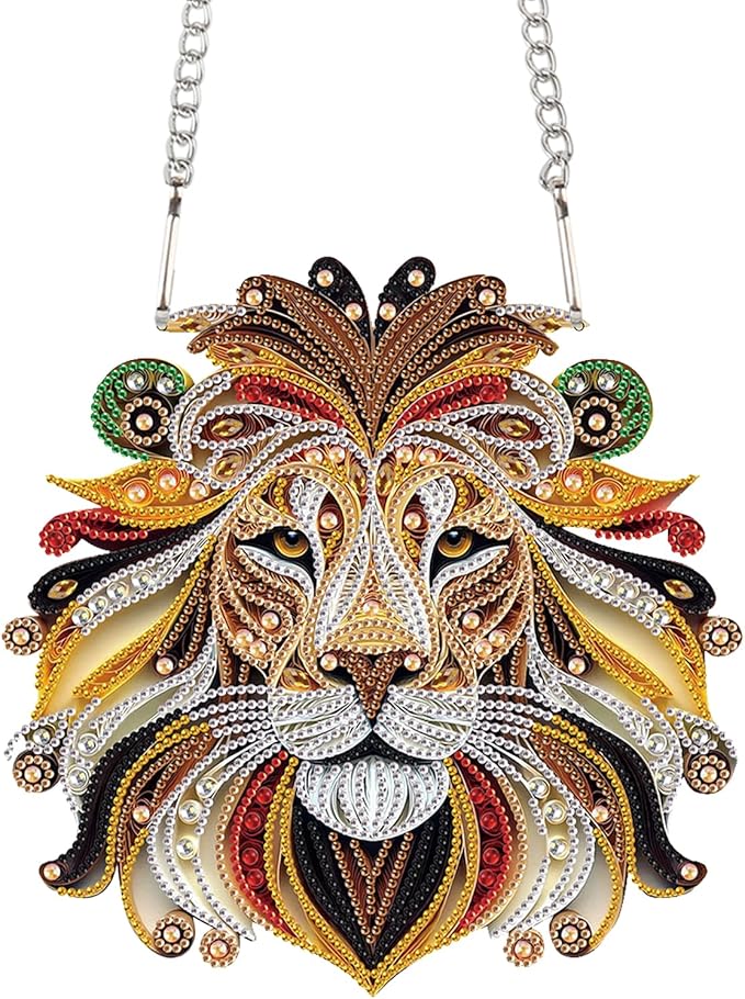 JZHYOAN Tiger Diamond Painting Arts Hanging Kit Diamond Art Window Pendants Home Garden Wall Hanging Kits Acrylic Ornaments Craft Kits Crystal Art Pendant Wind Chimes with Diamonds
