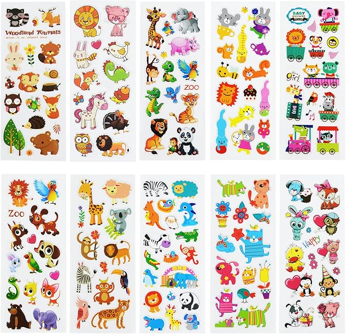24 sheets(400+) animal 3d puffy stickers for toddlers kids, bulk preschool sticker sheets for reward, craft, scrapbooking