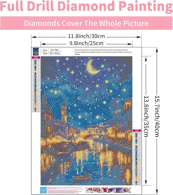 GEEHEIY Venice Diamond Art Kits for Adults, Starry Night 5D Diamond Painting Kits for Beginner, DIY Full Drill Round Gem Art for Home Wall Decor 12 x16 Inch