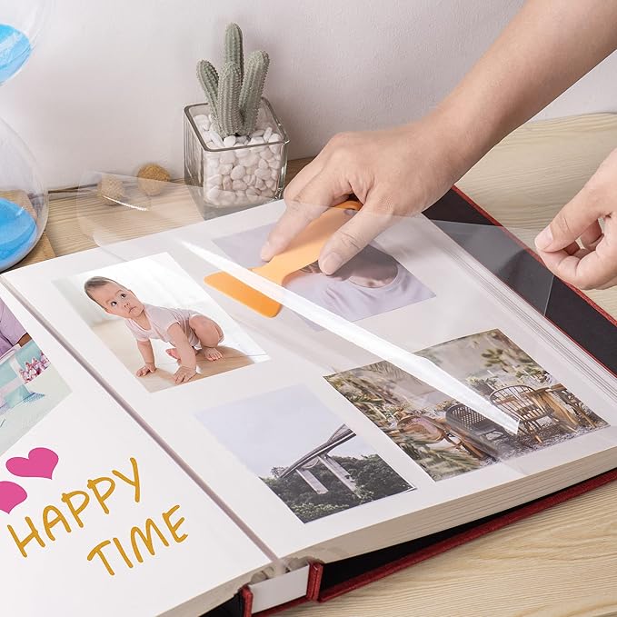 Large Photo Album Self Adhesive 4x6 5x7 3x5 8.5x11 Scrapbook Magnetic Album DIY Scrap Book Length 13 x Width 12.8 (Inches) 120 Sticky Pages Linen Cover DIY Photo Album (Red)