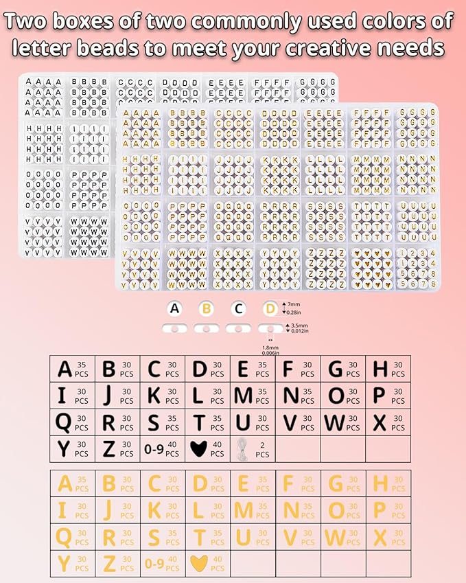 L'EclatDina 2 Box Set Letter Beads, Alphabet Beads for Bracelets, 1900+ PCS Round Number & Heart, 5m Elastic String Jewelry Making Kit, Ideal for Friendship Bracelets (Black+Gold)