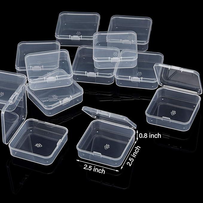 SATINIOR 12 Pack Clear Plastic Beads Storage Containers Box with Hinged Lid for Beads and More (2.52 x 2.52 x 0.79 Inch)
