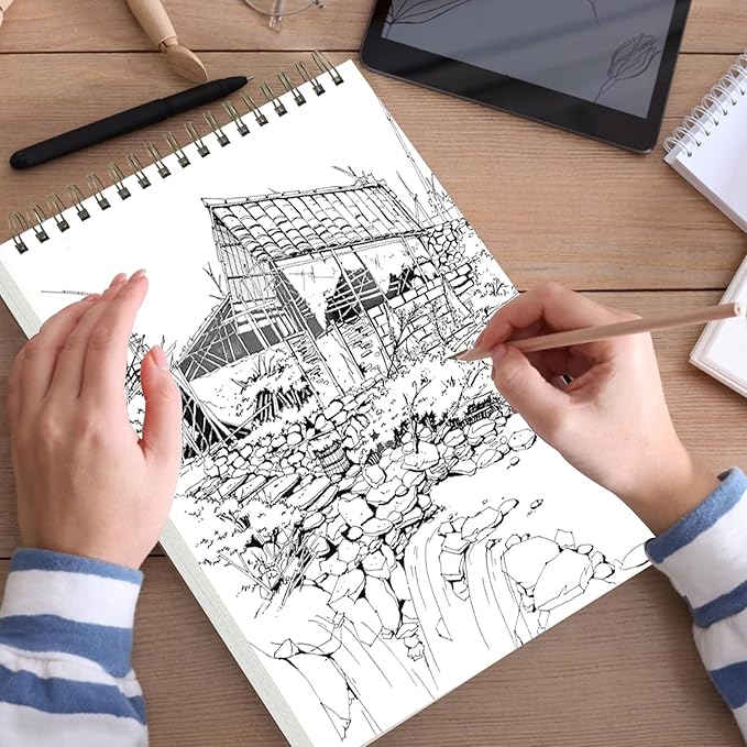 9" x 12" Hard Cover Sketch Book, Top Spiral Bound Sketch Pad, 100 Sheets 68lb/100gsm Drawing Paper, 2 Pack