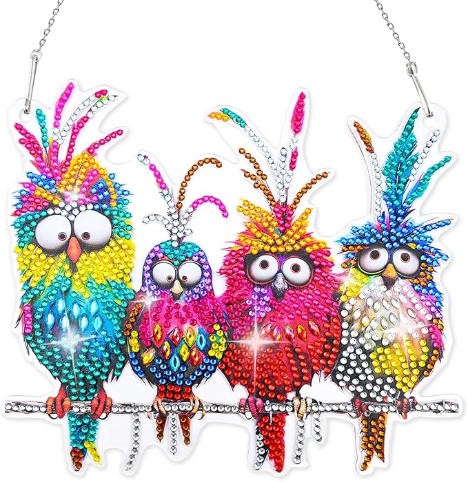 Diamond Art Hanging Kit for Adult, Painting Hanging Ornament Kit, Special Shaped Rhinestone,DIY Acrylic 5D Diamond Art Window Pendants Home Garden Wall Kits Hanging,Double Sided (Birds)