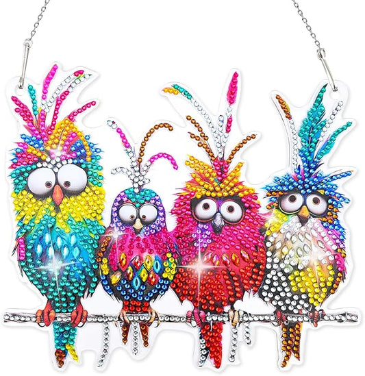 Diamond Art Hanging Kit for Adult, Painting Hanging Ornament Kit, Special Shaped Rhinestone,DIY Acrylic 5D Diamond Art Window Pendants Home Garden Wall Kits Hanging,Double Sided (Birds)