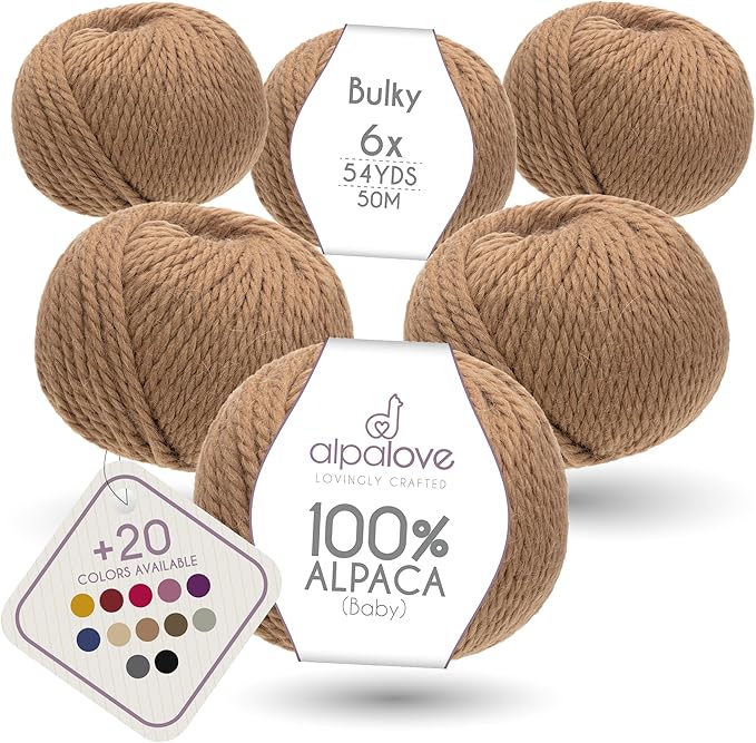 Bulky Set (6 x 1.75 oz) Super Soft Baby Alpaca Knitting Yarn Cappuccino 328 Yards