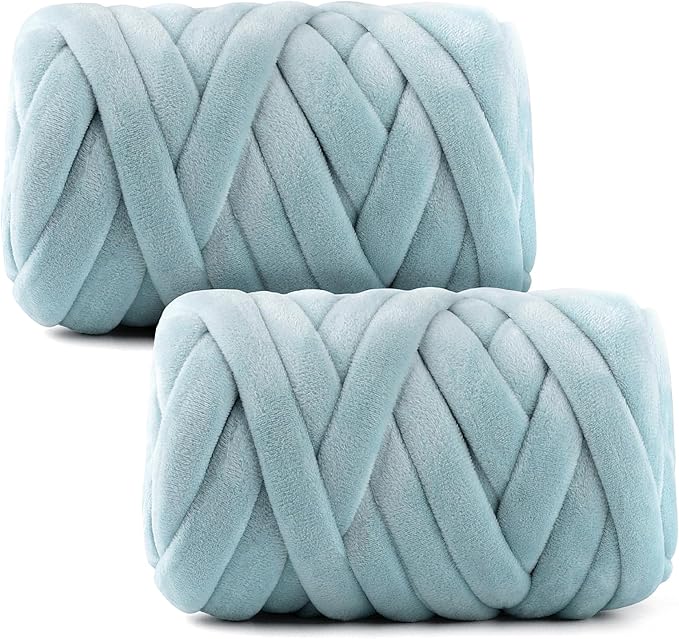 Chunky Yarn for Hand Knitting & Arm Knitting - 2-Pack Value Bundle (1.32lb Total) of Super Bulky Velvet Chenille Tube Yarn for Larger DIY Projects | No-Tool, Machine Washable, Gray-Blue