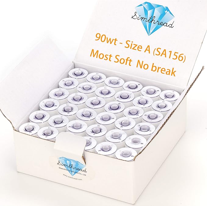 Simthread 144pcs White 90 Weight WT(60S/2) Prewound Bobbins Thread Size A Class 15 Plastic Sided Compatible with Brother Babylock Embroidery Thread Sewing Thread Machine DIY
