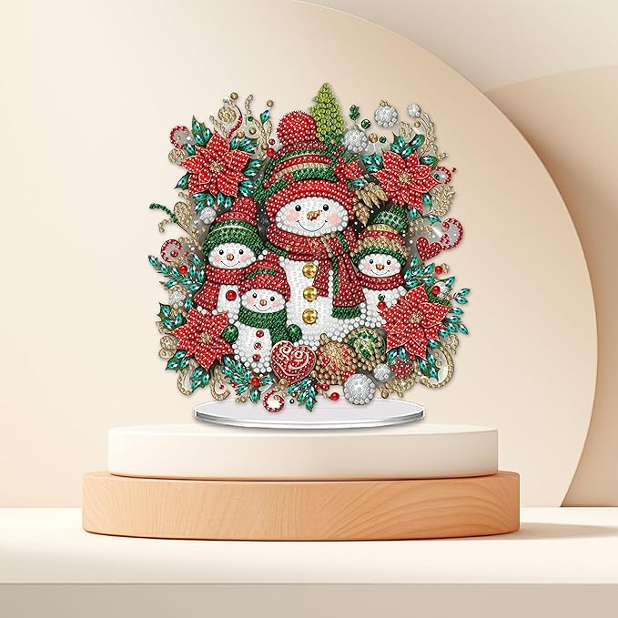 NEGEKFKX Snowman Tabletop Ornament DIY Diamonds Art Painting kit,Christmas Desktop Diamonds Painting Kit for Adult,Acrylic Diamonds Painting Board Kit Ornament, Special Crystal Diamond