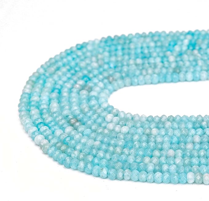 2 Strands Colored Lake Blue Jade Beads for Jewerly Making, 3 * 4mm Faceted Rondelle Gemstone Crystal Beads for DIY Bracelet Necklace Crafts