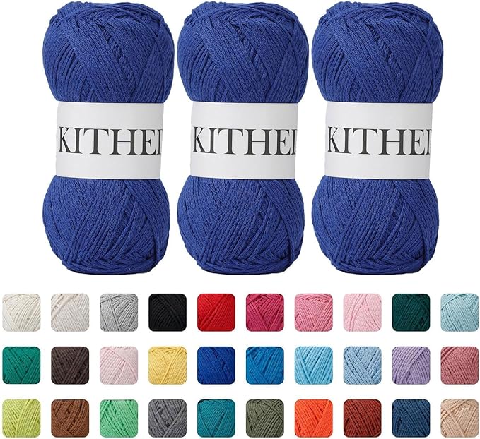 Cotton Yarn，50% Cotton 50% Polyester-10.5oz，526yard，3 Pack ，Soft Yarn for Crocheting and Knitting (24 Sapphire Blue)