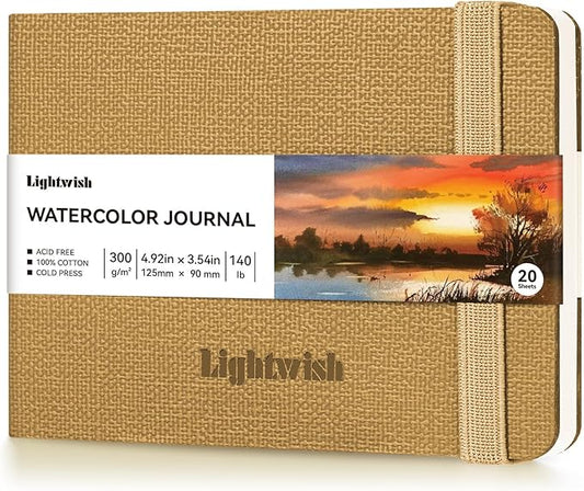 Watercolor Journal - 100% Cotton Cold Press Paper | 20 Sheets 40 Pages | 300GSM (140lb) | PU Leather Cover Watercolor Sketch Books for Artists Painting,Mixed Media 4.9 in x 3.5 in