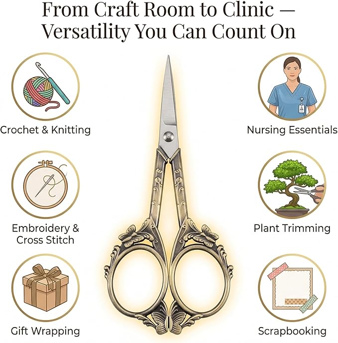 Crochet Scissors with Cover – Antique Bronze Vintage Small Embroidery Scissors, Sharp Craft Scissors for Yarn Thread Sewing Needlework, Cute Butterfly Design Gift for Crocheter Quilter, 4.6 Inch