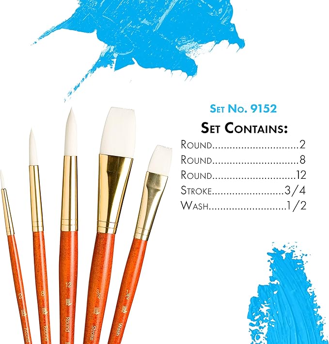 Princeton RealValue Brush Set, Synthetic White Taklon, Orange Handle, 5 Piece, 1 Count