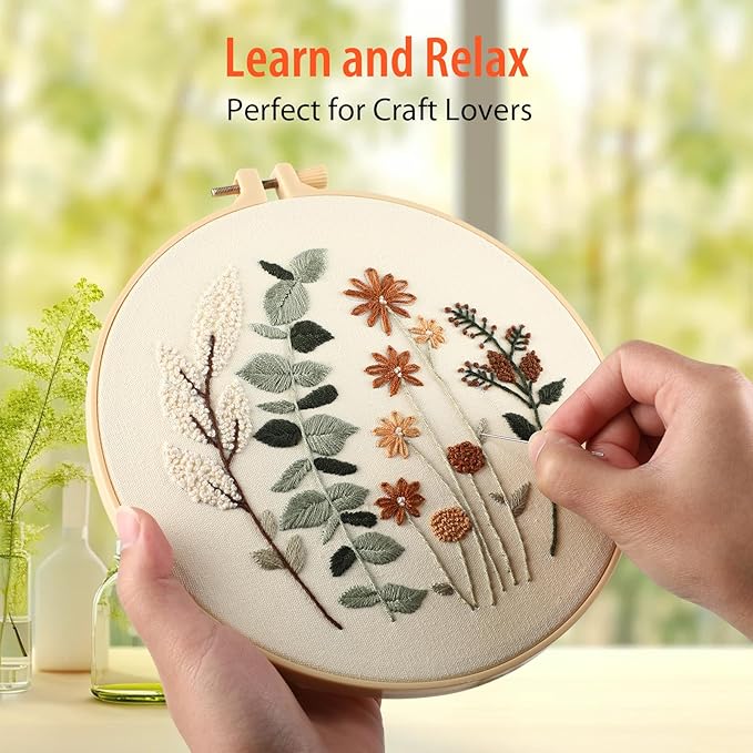 JOINRUN Embroidery Kit for Beginners Adults, Cross Stitch Kits, Includes Embroidery Patterns, Color Threads, Full Range Accessories, Easy to Follow Instruction and Video (Flower)