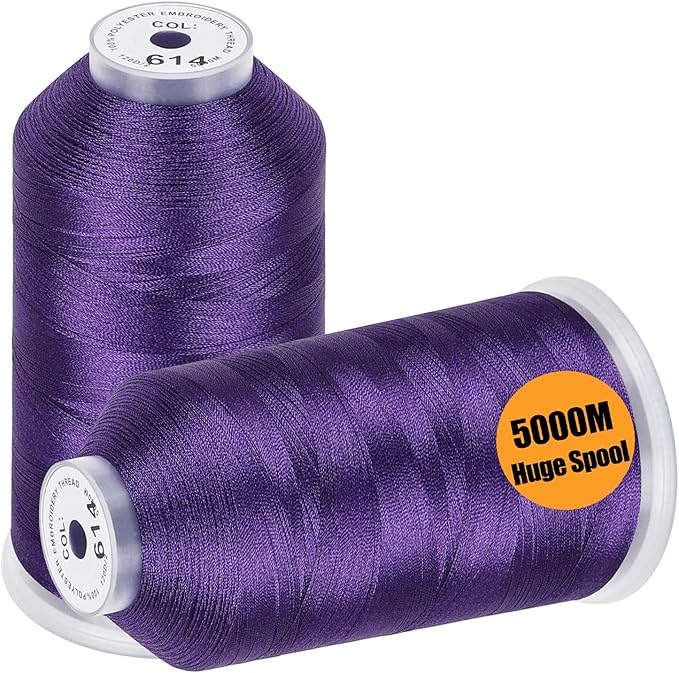 New brothread - 2 Huge Spools 5000M Each Polyester Embroidery Machine Thread 40WT for Commercial and Domestic Machines - Purple
