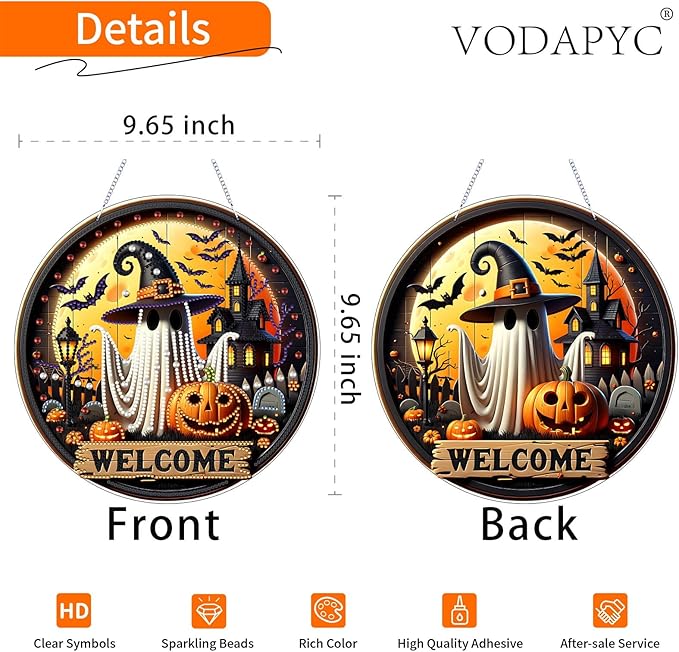 VODAPYC Halloween Diamond Art Hanging Kit for Adults, DIY Double Sided Special Shaped Diamonds Art Window Pendant Ornament Door Sign for Home Decor(Ghost)