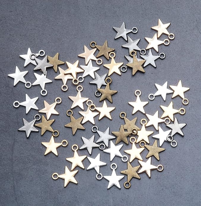 50 Pcs Star Pendants Bulk Small Metal Star Shape Charms for Jewelry Making Kit Finding Necklace Bracelet Key Chains Earring DIY Crafting