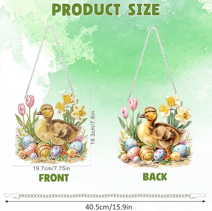 DOMROM Duck Diamond Art Hanging Kit for Adult, Easter Special Shaped Crystal Diamond Painting Duck Pendant, DIY Diamond Art Suncatchers Animal for Home Garden Wall Decor Gift