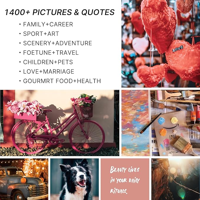 Vision Board Book, 1400+ Inspirational Pictures Quotes & Stickers, Vision Board Kit for Women, Magazine Pictures for Vision Board, Realize Dreams and Create Life Goals, Collage Book for Manifestation