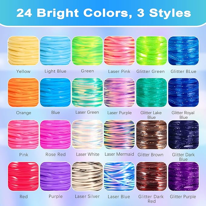 Karsspor Glitter/Laser/Normal Lanyard String Kit - 24 Rolls Gimp String, Plastic Lacing for DIY Bracelets, Key Chains, Pony Beads and Lanyards (788 Feet)