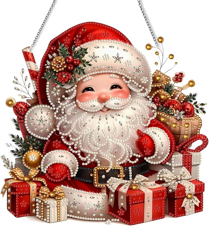 Christmas Diamond Art Hanging Kits for Adults,Double Sided Special Shaped Christmas Santa DIY Acrylic Diamonds Art Painting Window Pendant Home Garden Wall Hanging Kits Hanging Ornament