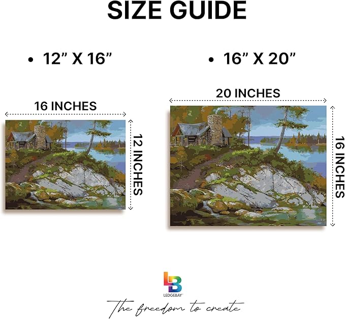 Ledgebay DIY Paint by Numbers Kit for Adults Framed Canvas Beginner to Advanced Paint by Numbers Kit Kits Include Acrylic Paint Set Brushes Tabletop Easel (Away from It All 12" x 16" Framed)