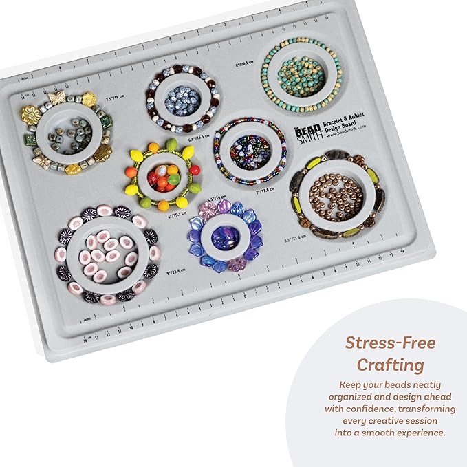 The Beadsmith Elements Bracelet & Anklet Design Bead Board –13.75 x 10.75 x 1 Inches – Removable Transparent Cover – Flocked Surface, Multiple Channels & Printed Ruler – for Jewelry Making