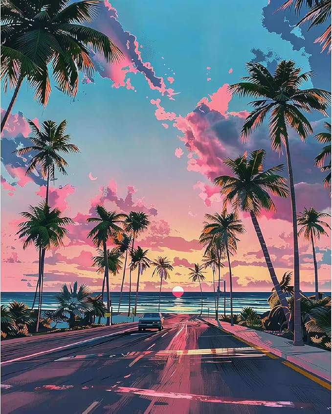KYOQFVN Sunset Road Paint by Numbers for Adults Beginner, Street Adult Paint by Number Kits on Canvas, DIY Oil Painting Kits for Home Wall Decor 16X20 inch (Without Frame)