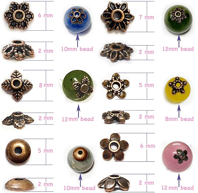 Sparkling Charms Antique Spacer Bead Caps – Mixed Bali & Tibetan Style Metal End Caps for Jewelry Making, Fits 8–14mm Beads, Copper Finish for Bracelets Necklaces Earrings DIY Crafts (Copper, 600pcs)