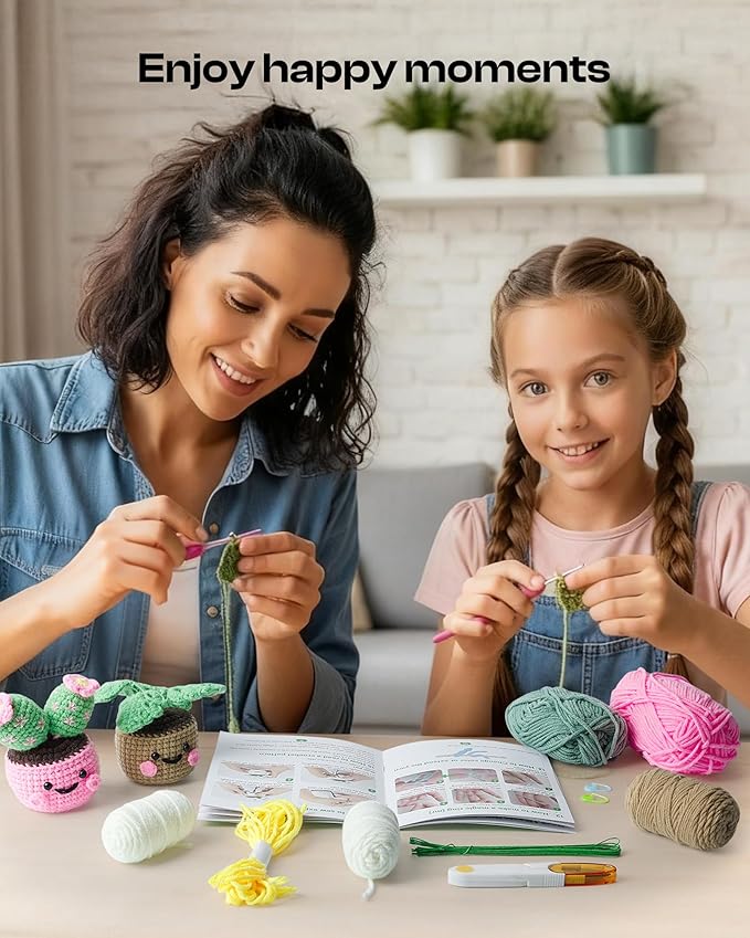 Caydo Crochet Kit for Beginners with Step-by-Step Video Tutorials, Crochet Starter Kits for Adults, Potted Hanging Plants Craft Kit with Yarn Sets for Home/Car Decoration, Gift for All Ages