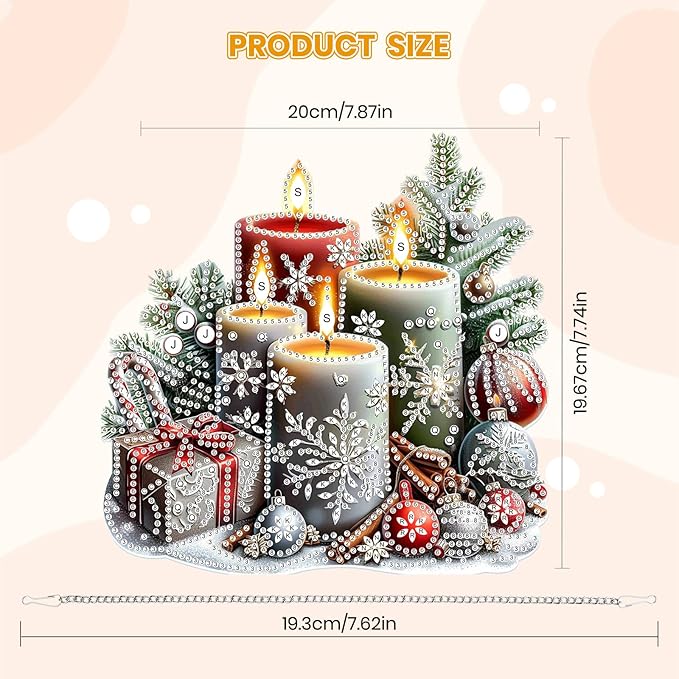 MOGTAA Christmas Diamond Art Hanging Kits for Adults Kids, Christmas Candle Diamond Art Suncatchers, 5D Special Shape Diamond Painting Window Pendant Kit for Home Garden Wall Decor