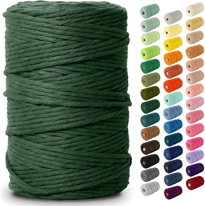 Nook Theory Macrame Cord - Single Strand 3mm 220 Yards Cotton Rope, 4mm 5mm Yarn, String for Crafts, Perfect for Macrame Wall Hanging (Forest Green)
