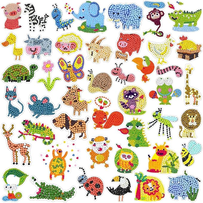 Labeol Diamond Art Kits for Kids Boys and Girls Ages 6-8-10-12 Easy to DIY Creative Diamond Art Sticker Craft by Numbers Kits for Kids and Adult Beginners (Various Animals)