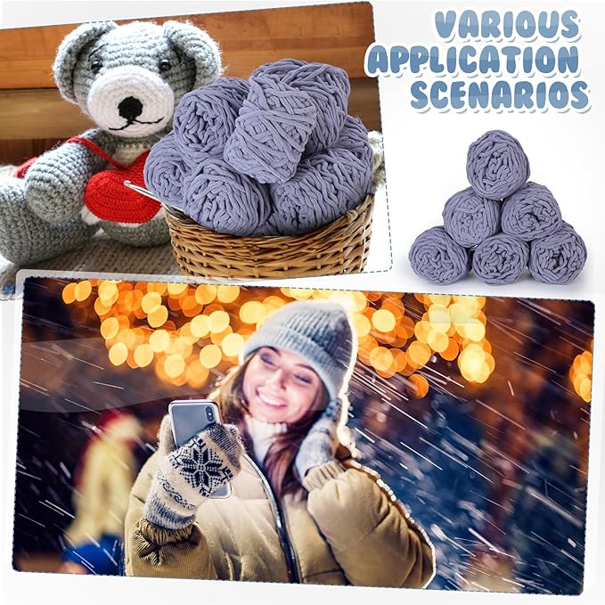 Buryeah Chunky Chenille Yarn for Crocheting Soft Thick Fluffy Yarn for Hand Knitting Bulky Velvet Blanket Plush for Weaving DIY Crafts Each 3.5 oz 55 Yards(Light Gray,8 Pack)