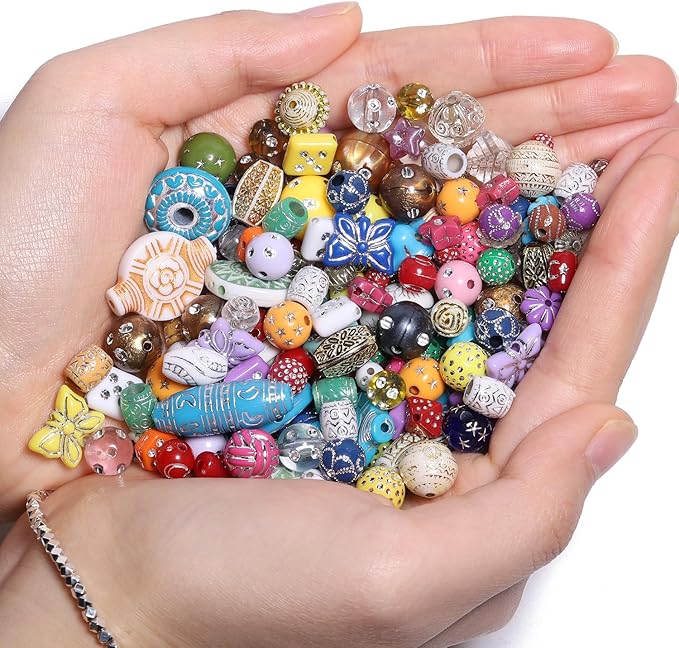 7.5 OZ Assorted Vintage Acrylic Beads for Jewelry Making, Song Xi Unique Flower Rose Czech Beads for Bracelet Earrings, Bohemia Style, Bulk, DIY Holiday Gift (240-260 PCS, Mixed-1)
