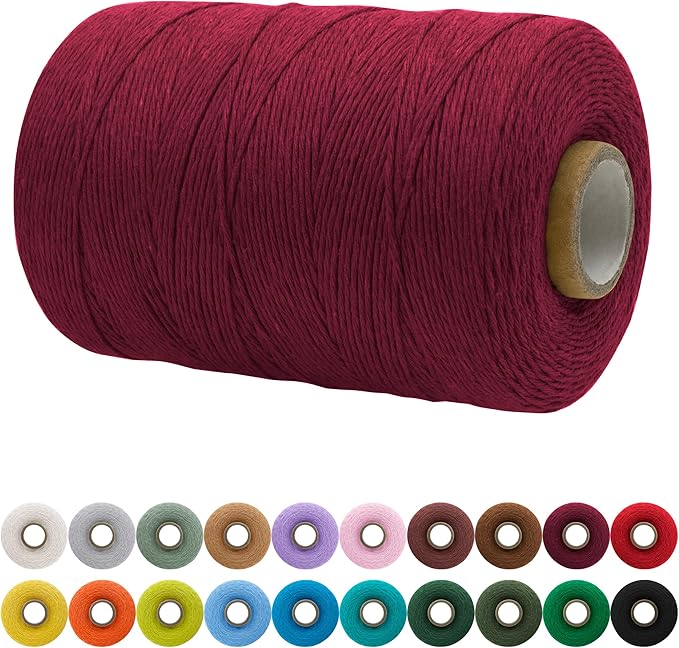 JeogYong Single Strand Macrame Cord 1mm x 426 Yards (1279 Feet) Soft Cotton Rope Macrame Yarn 1 mm Macrame Cord, Macrame Supplies for Crafts Wall Hangings Plant Hangers Decorations (Wine Red)
