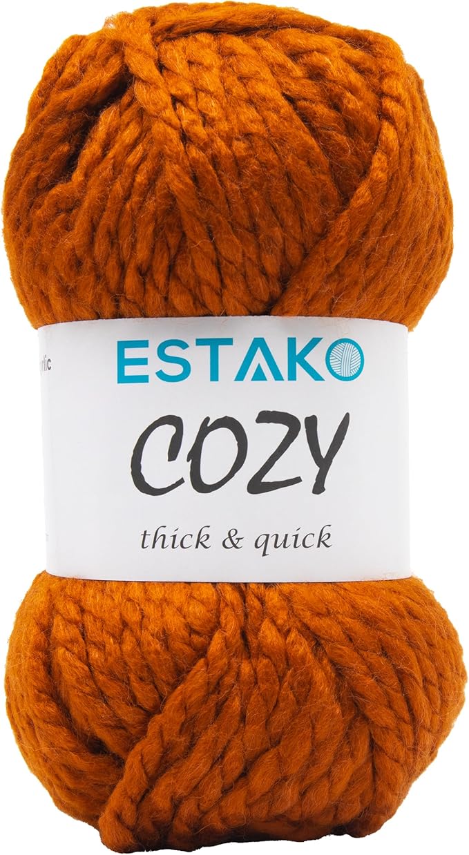 Estako Cozy Thick & Quick Yarn 20% Wool 80% Acrylic Soft Super Bulky Weight #6 Knitting and Crocheting Yarn 3.52 oz (100gr) 65 yds (60 m) (52099-Dark Orange)
