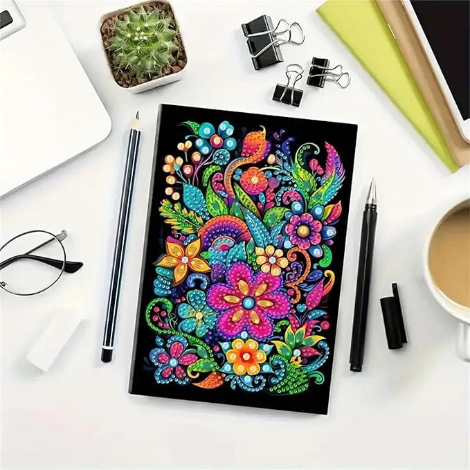 Flower Diamond Painting Notebook for Adults, A5 Diamonds Art Journal and DIY Sketchbook, Diamond Art Kit Supplies,Gift for Beginners, Craft Lovers, Artists. (Flower)