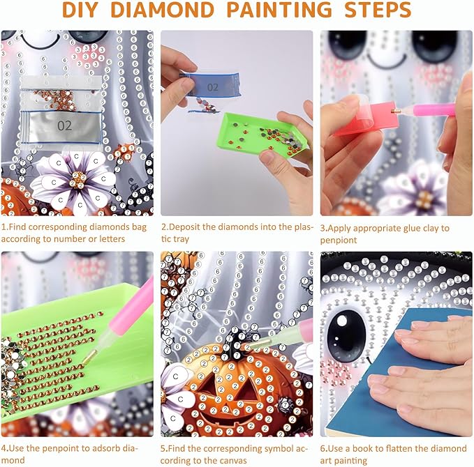 SENQAO Ghost Diamond Art Hanging Kits for Adults Kids, Acrylic Diamonds Painting Pendant Board Kits Halloween, Diamond Art Painting Window Pendants Home Garden Wall Hanging Kits Hanging Ornament