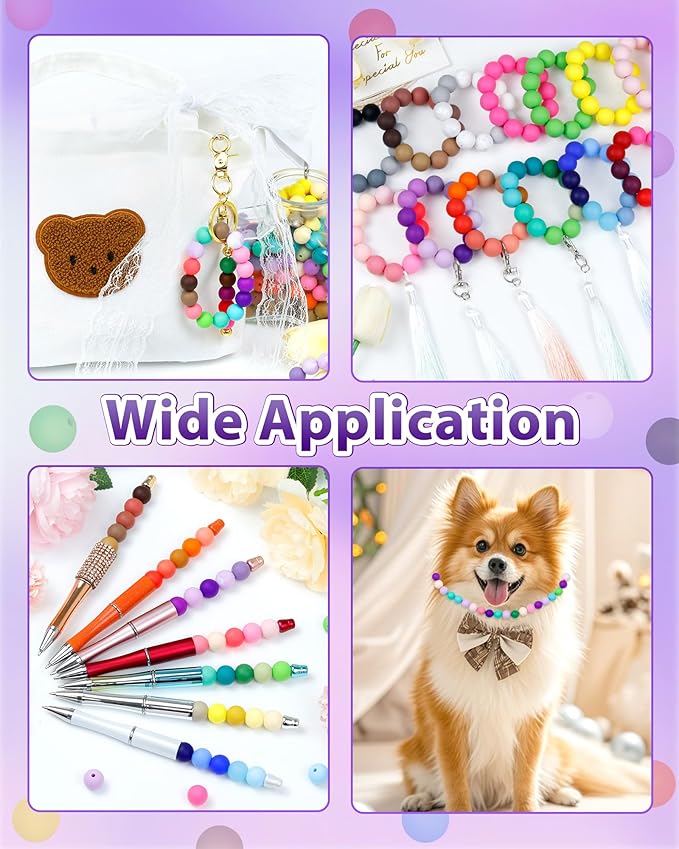 160pcs fiveizero 12mm silicone beads for keychain making, purple mixed 6 colors round silicone bead bulk for pens, rubber beads for bracelets and diy crafts