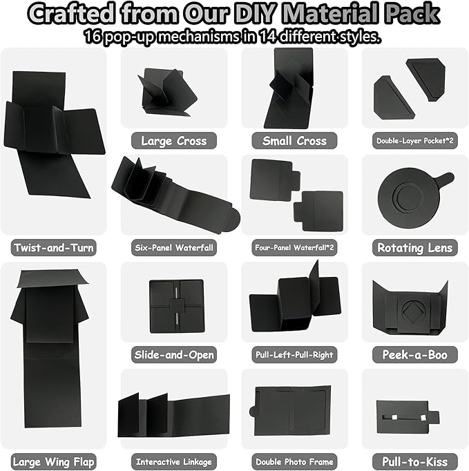 Ranxu 3D Scrapbook Kit for Photo Album, 16 Sets Handmade Scrapbook Album Materials, DIY Photo Album for Wedding, Baby, Family, Travel, Anniversary & Birthday Gift(Material Kit-Black)
