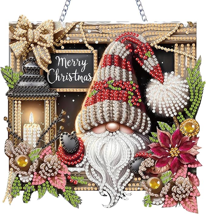 NEGEKFKX Gnome Diamond Art Hanging Pendant Kits,Christmas Special Shape Diamond Art Kits for Adults,Double Sided Hanging Acrylic Ornament Kit,Pendants Home Garden Wall Hanging Kits Hanging Ornament