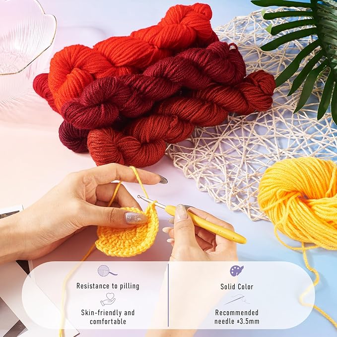 Cheriswelry 5 Skeins Red Theme Acrylic Fiber Yarn for Knitting 2mm Soft Craft Sewing Cord Threads for Weaving Multicolor Skeins Yarn kit for Crochet Beginners Adults