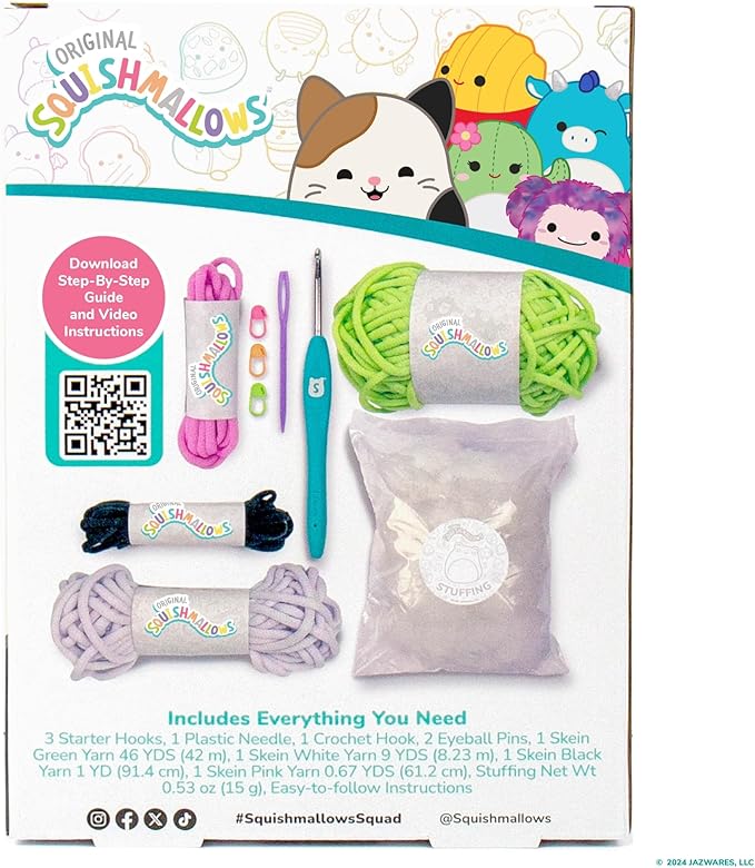 Squishmallows Original Wendy The Frog Crochet Kit, Includes Yarn, Crochet Hook, Starter Hooks, Step-by-Step Tutorials, Exclusive Crochet Kit, DIY Craft, Crochet Kits, Great Teen Gifts