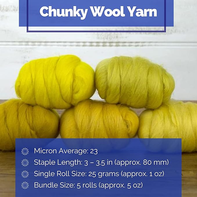 Revolution Fibers | Mixed Merino Wool Variety Pack - Lemon Drop Yellows | Perfect Wool Roving for Spinning, Rolags, Needle Felting, Wet Felting, Tapestry, Weaving and Crafting (Yellow)