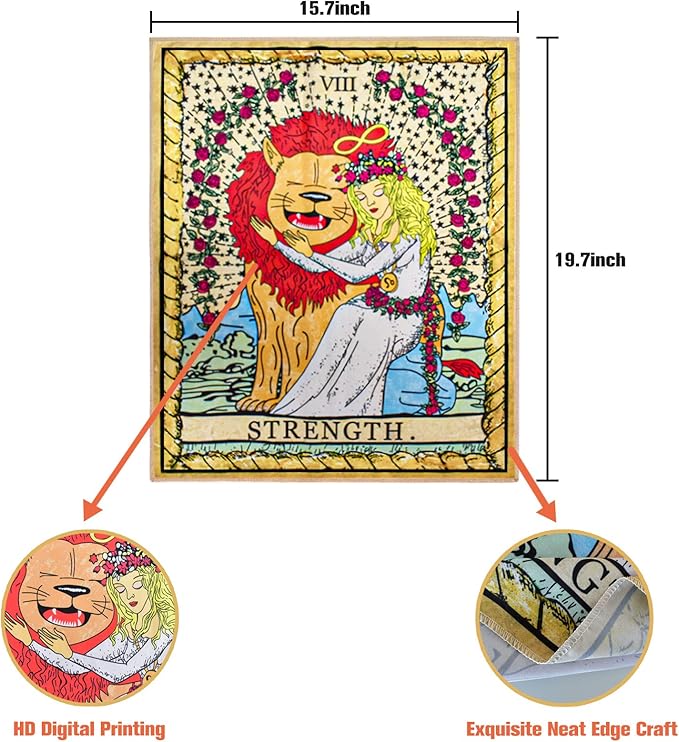 zeedix 4 pack tarot card tapestry wall hanging cute boho hippie art spiritual tapestries with the sun and moon star strength astrology small tapestry for bedroom living room wall decor aesthetic (orange 19.7"x 15.7")