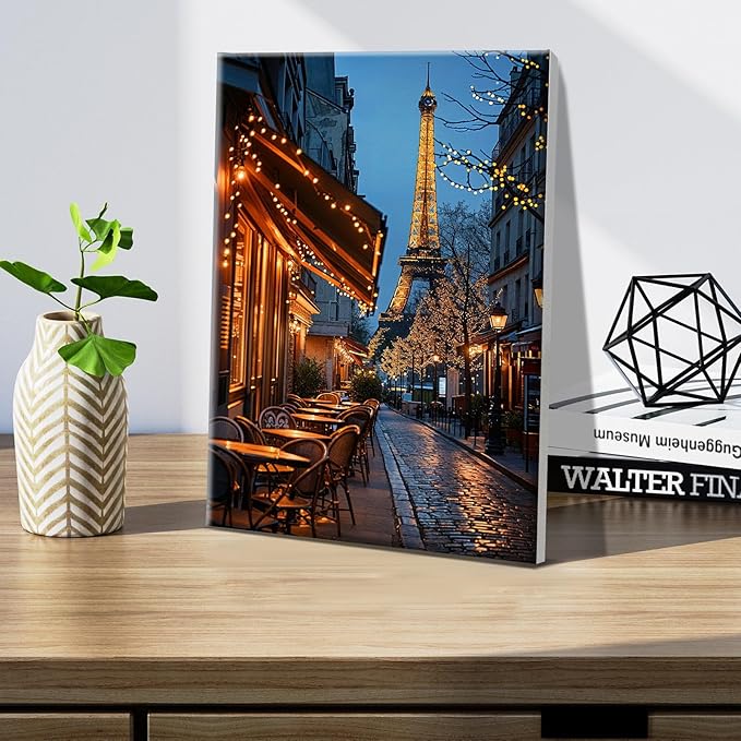 JOOZ Paint by Numbers Kit for Adults with Frame Eiffel Tower Paint by Number with Easel City Street Scene Adult Paint by Number Kits DIY Oil Painting Kits for Gift Home Wall Decor 7.87x11.81 Inch